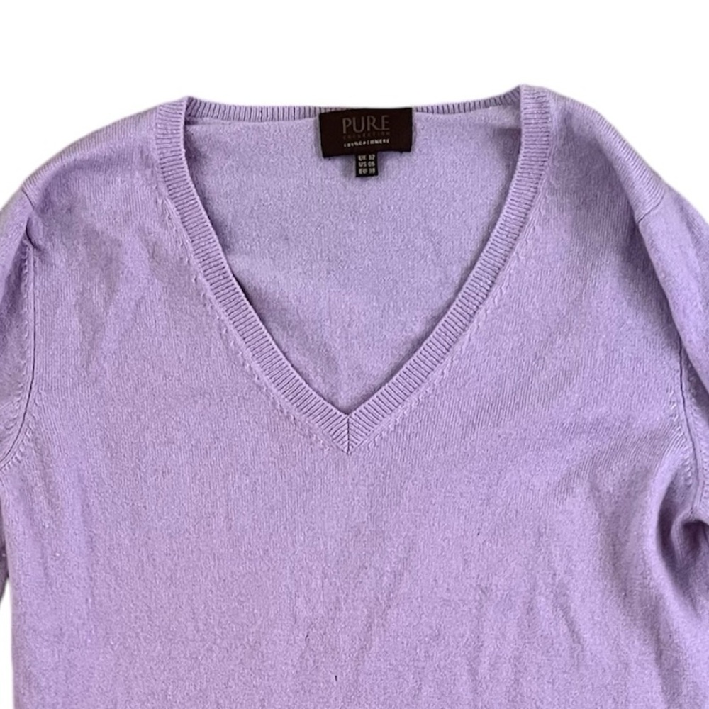 Pure Collection 100 % Cashmere Lilac V Neck Sweater - Picture 3 of 10